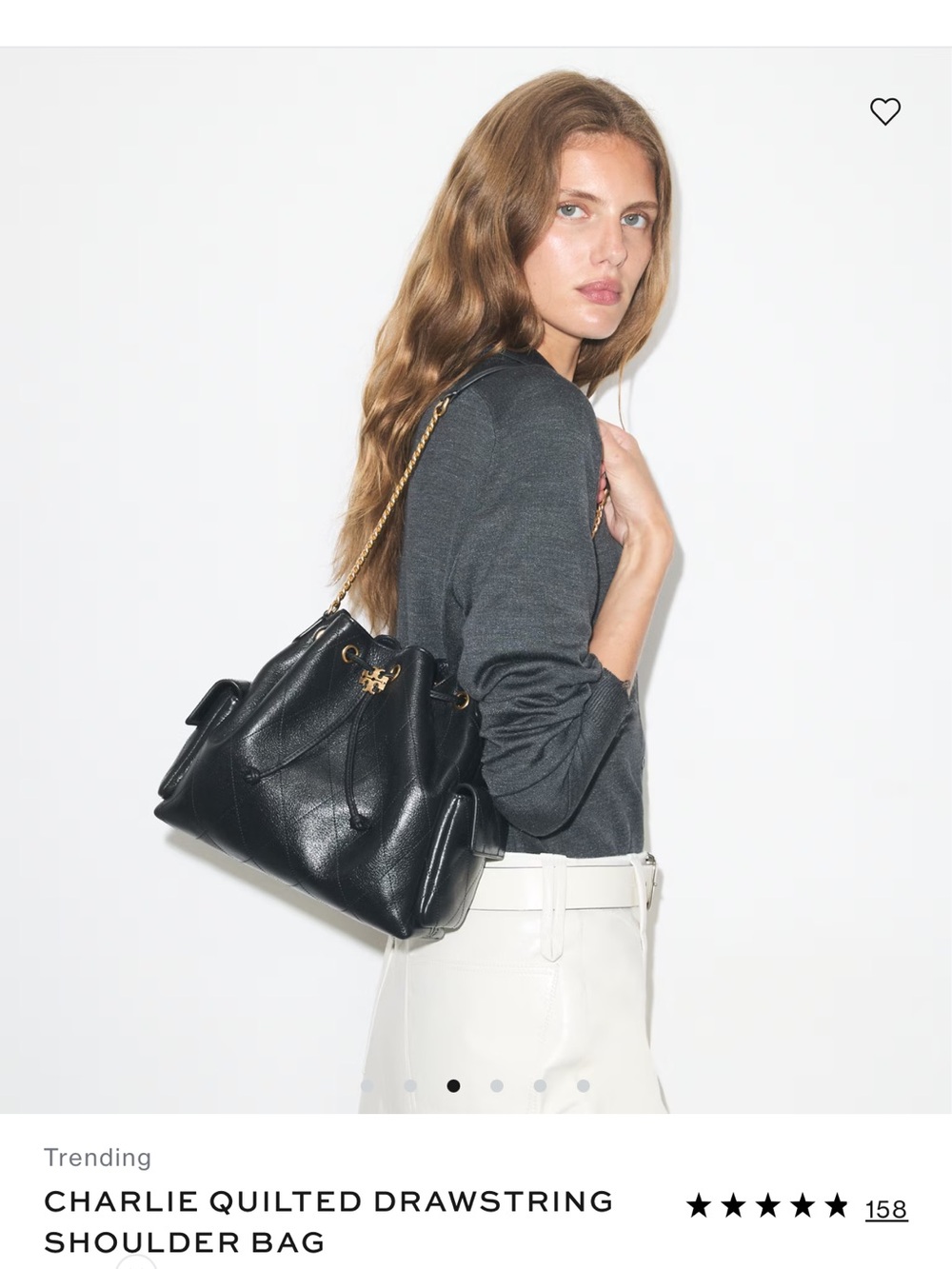 Tory Burch Charlie Quilted Drawstring Shoulder Bag Black